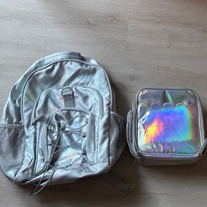 Pottery Barn Teen Silver Backpack and Lunchbox Set